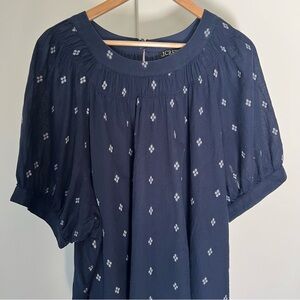 J. Crew Smock neck puff sleeve top in “dot” Navy Top 3X